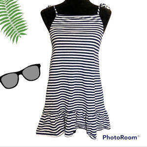 ASOS ruffled hem blue white striped spaghetti strap dress